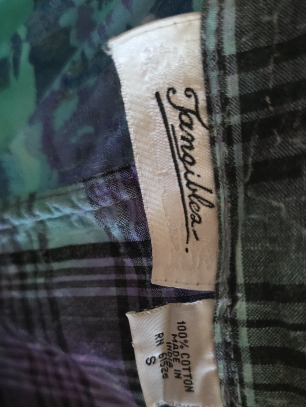 Tansiklea Plaid Button-Up Short in Teal and Purple
